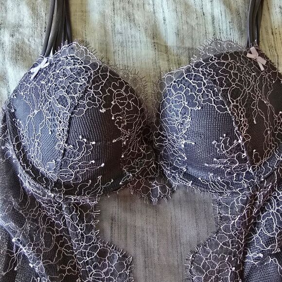 Victoria's Secret Vintage Lace Trim Corset In Gray And Lavender - Picture 3 of 7